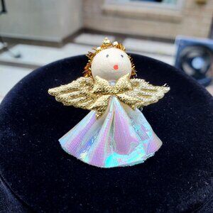 Vintage Lottie Christmas Angel Brooch Pin White Gold